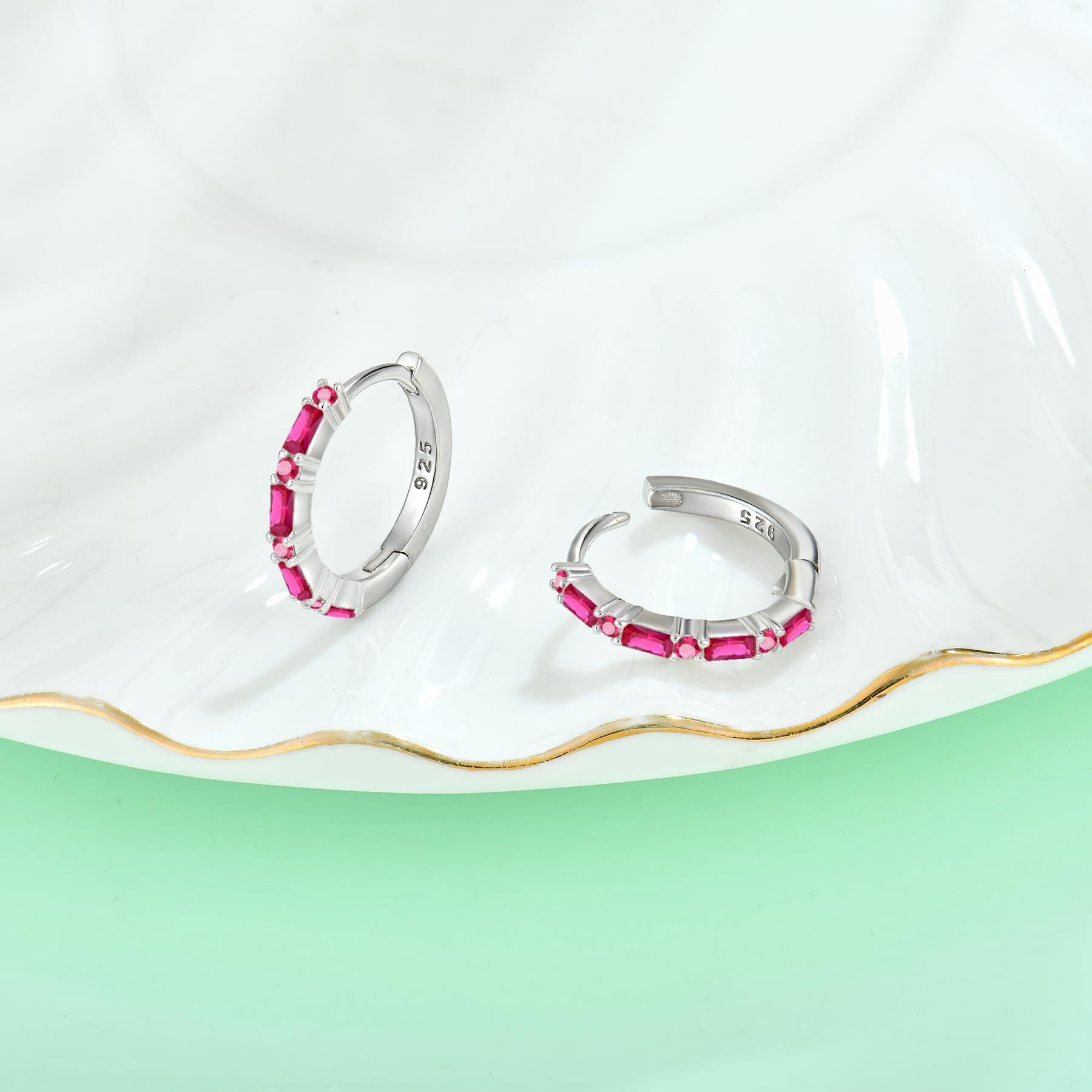Starchenie Gemstone Huggie Hoop Earrings 925 Sterling Silver Birthstones July Ruby Jewelry Gift for Women