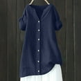 thumbnail image 3 of WTXUE Linen Shirts for Women Loose Button Shirt Top Stand Solid Color Medium Sleeve Collar Casual Women's Shirt Women's Shirt, Dark Blue 4X-Large, 3 of 4
