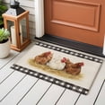 thumbnail image 3 of Hen Washable Entry Rug 2x3 Vintage Farmhouse Hen Straw Linen Texture Black Plaid Low Pile Indoor Door Mat with Rubber Backing Thin Area Rug for for Entrance, Bedroom, Kitchen, Laundry, Bathroom, 3 of 9