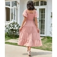 thumbnail image 3 of Women's Casual  Summer Midi Dress Puffy Short Sleeve Square Neck Smocked Tiered Ruffle Dresses, 3 of 5