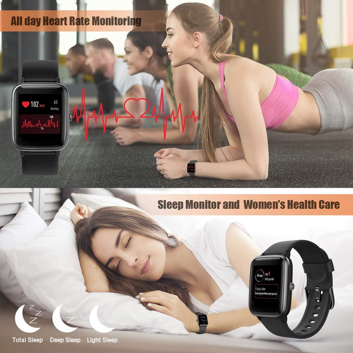 Black+Red for Women Men Android iOS Smart Watch AIKELA Fitness Trackers with Blood Oxygen & Blood Pressure Monitoring/Heart Rate Monitor/Sleep Monitor/5ATM Waterproof/Multiple Sport Modes