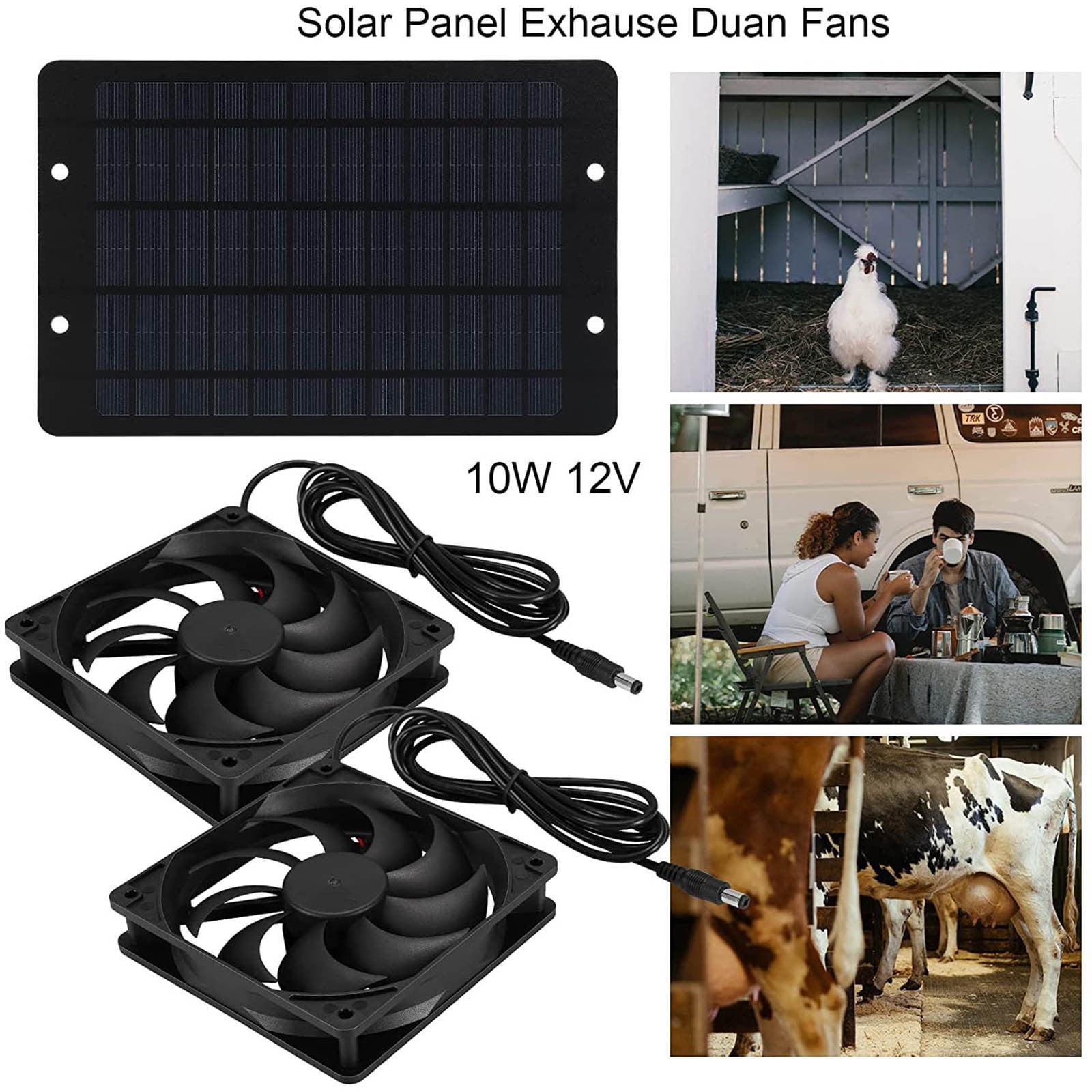 Tuphregyow Solar Panel Fan Kit,Waterproof Solar Powered Dual Fan,10W 12V Solar Exhaust Fan,Cooling Ventilation Projects for Chicken Coop, Greenhouse, Dog House, Shed, Pet Houses, Window Exhaust