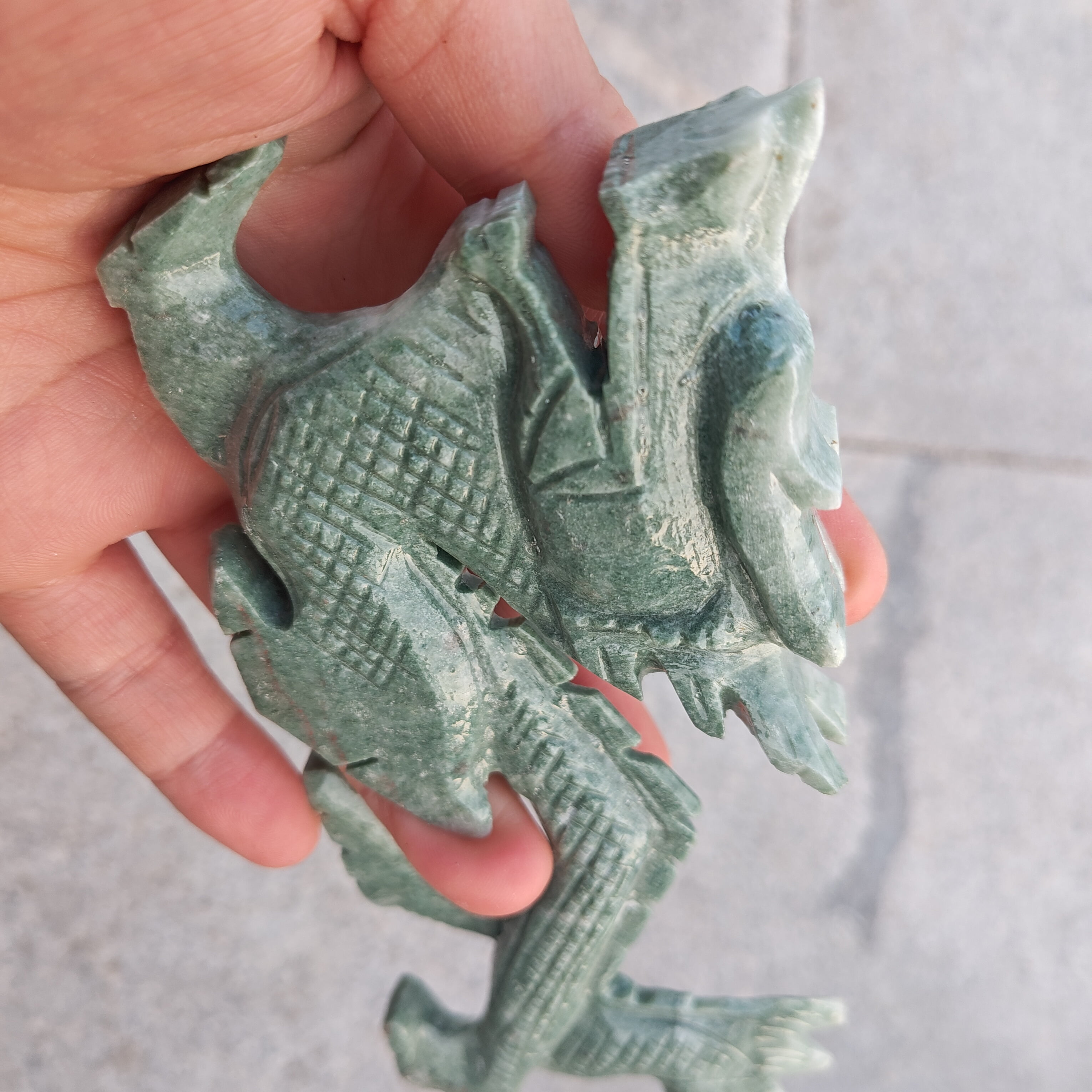 7.08inch Long Natural Green jade Dragon Statue Chinese Feng Shui Lucky Loong animal Figurine for Luck Success, Zodiac Crystal Healing Dragon