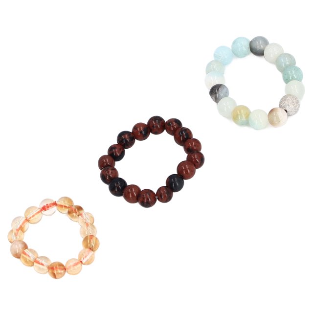 3 Anillos Con Cuentas De Cristal, Anillos De Piedra Con Cuentas De 0,16 Pulgadas De Diámetro, Pulseras De Macramé Elásticas Ajustables Para Mujeres, Joyas Para Aliviar La
