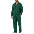 thumbnail image 6 of WULMLEO 2 Piece Pajama Sets Men Solid Fall V Neck Button Down Long Sleeve Blouses Wide Leg Palazzo Pants Suit Casual Fashion Outfits Loose Fit Y2k Sleepwear Set Dark Green XL, 6 of 10