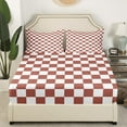 thumbnail image 3 of Erosebridal Buffalo Square Sheet Set Twin,Brown White Bedding Sets Twin Size,Geometric Decoration,Breathable,3pcs, 3 of 7