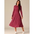 thumbnail image 3 of DARING DIVA Long Sleeve Crew Neck Knit A-Line Midi Dress S Wine Red, 3 of 6