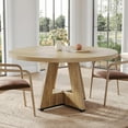 thumbnail image 2 of LITTLE TREE Round Dining Table for 4-6 People, 47 Inches Dining Room Table with Wooden Pedestal Base, Circle Kitchen Tables for Dining Room, Kitchen, Living Room, Oak, 2 of 16