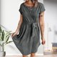 thumbnail image 5 of Vestido De Manga Corta Vestidos camiseros cortos Cinturón con botones Vestido informal con cintura ceñida (Gris grafito S) Ygjytge para Mujer gris grafito T L, 5 of 7
