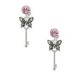 thumbnail image 2 of Delight Jewelry Silvertone Antiqued Butterfly Key with AB Crystals Pink Crystal Clip on Earrings, 2 of 5