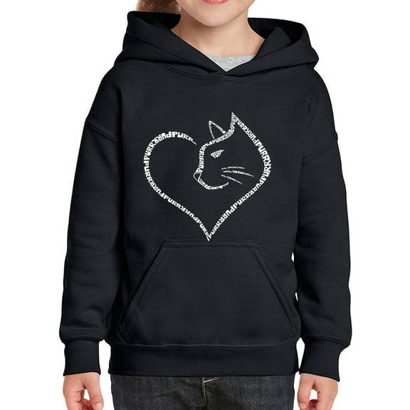 Cat Heart - Girl's Word Art Hooded Sweatshirt