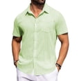 thumbnail image 2 of Jinhomg Striped Short Sleeve Shirt Men Summer Buttons Down Shirts Casual Collared Dress Shirt Lightweight Regular-Fit Work Shirts with Pocket Mint Green,S, 2 of 6