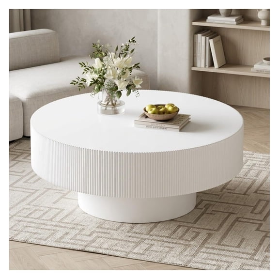 Modern Round Coffee Table White, 31.5 Inch Diameter, Sturdy Base, Living Room Table