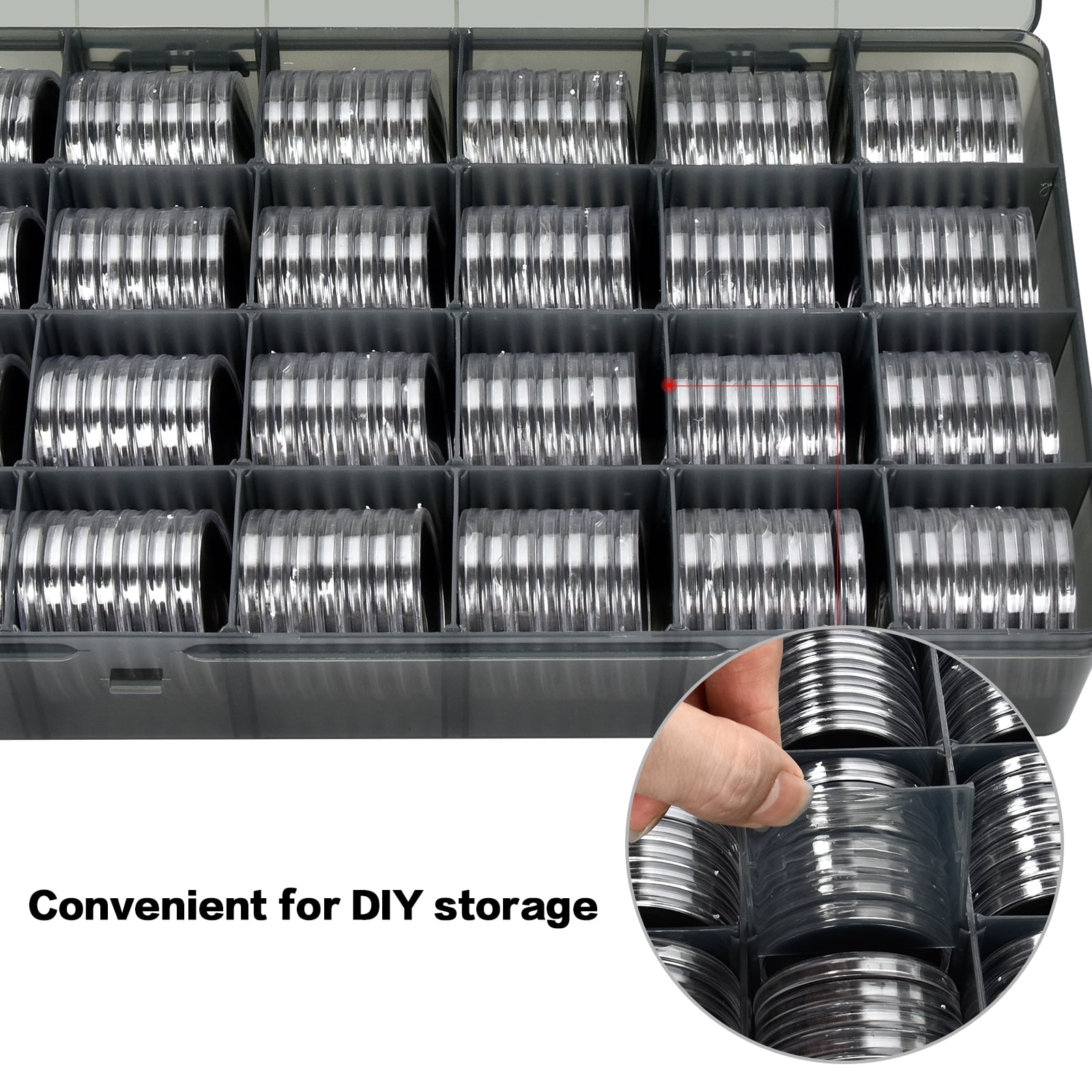 Fullcase 168 Pieces 46mm Coin Capsules with Foam Gasket, 6 Sizes (20/25/27/30/38/46mm) Coins Holder (Grey)