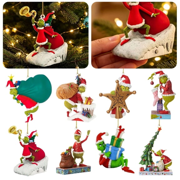 Green Monster Carrying Big Present Bag Christmas Tree Hanging Ornament, Cute Whimsical Resin Figurine Holiday Pendant Decoration for Xmas Home Decor, Green