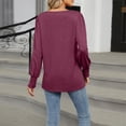thumbnail image 4 of ManxiVoo New Women Loose V Neck Blouse Lantern Sleeve Pleated Design Casual Comfort Top Breathable Daily Wear Tunic L Size Wine, 4 of 5