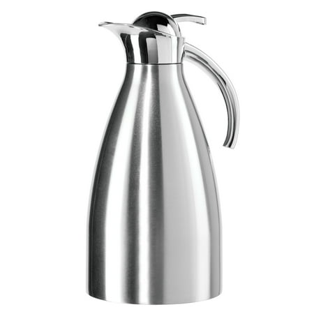 Oggi Allegra Stainless Steel Press-to-Pour 2 Liter Carafe with Stainless Steel Liner