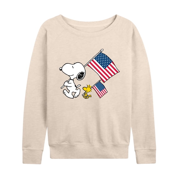 Peanuts - Snoopy & Woodstock USA Flags - Women's French Terry Long Sleeve Pullover