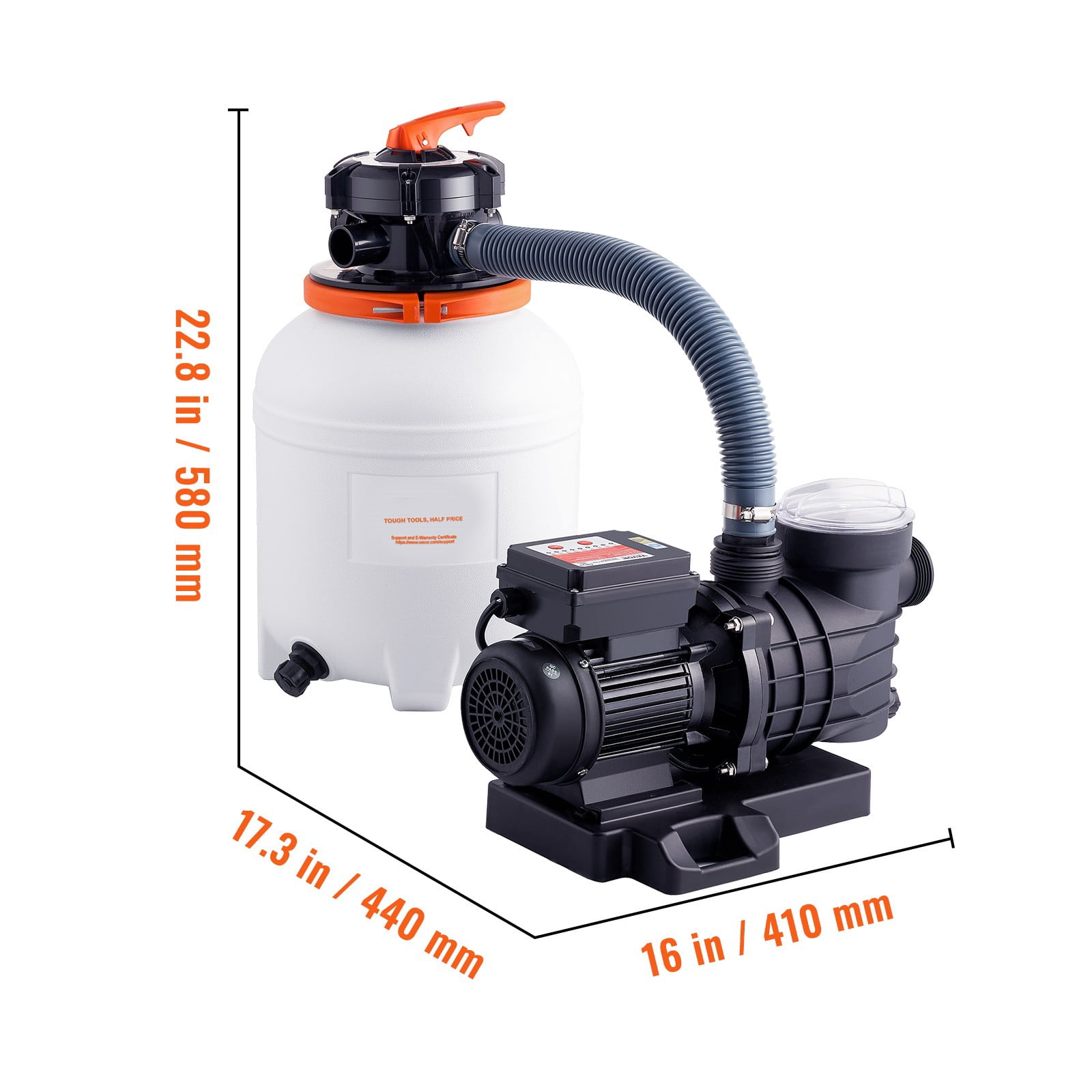 BENTISM 12" 3000GPH 1/2HP Saltwater System Sand Filter Swimming Pool Pump Above Ground, 6-Way Valve