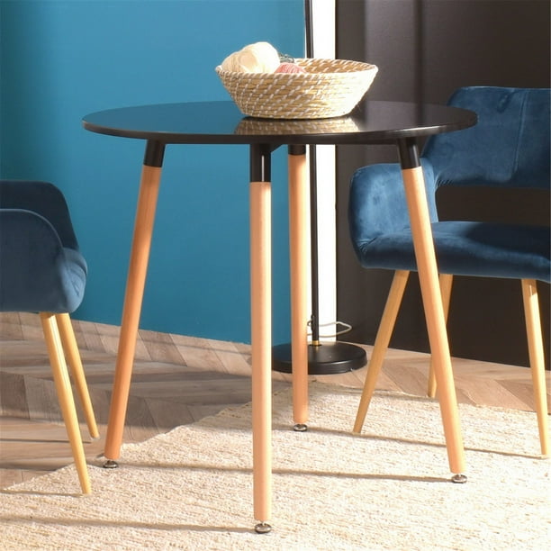 FurnitureR 31.5'' Modern Round Dining Table Solid Wood Legs, Black