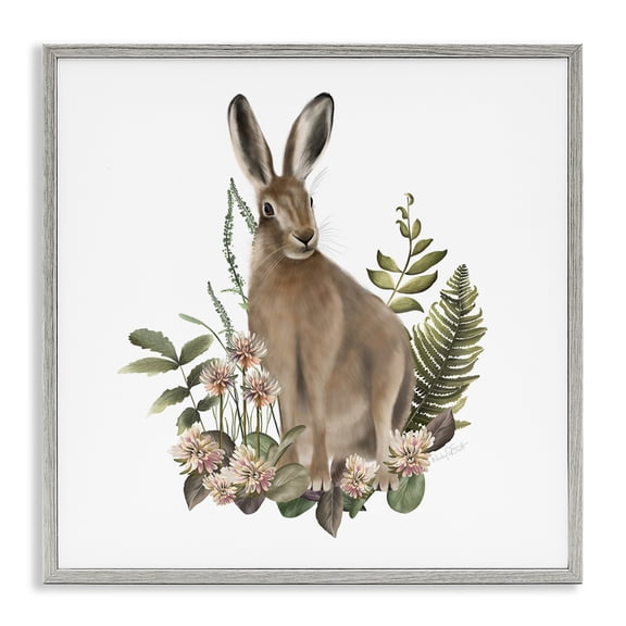 Stupell Industries Rustic Lodge Floral Bramble Hare Gray Framed Giclee Art, 17 x 17, by Studio Q