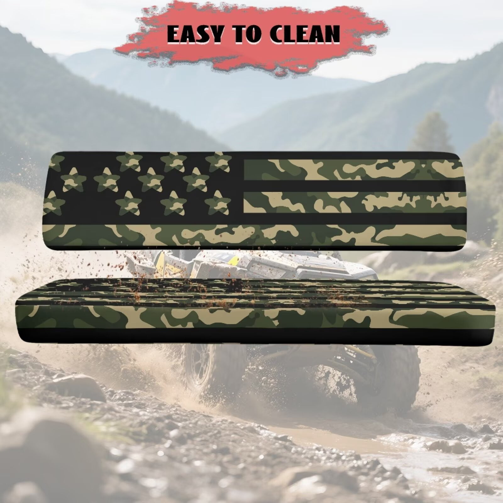 Binienty American Flag Green Camo UTV Bench Seat Covers Compatible With Kawasaki Mule 300 3010 3020 4000 4010 2001-2023 2025, Breathable Non-Slip Polyester UTV Seat Cover Set