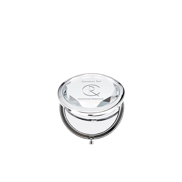 Contours Rx Crystal Espejo compacto cosmético – Espejo de mano de tamaño viaje con aumento 2X para retoques sobre la marcha – Espejo duradero y elegante de doble cara