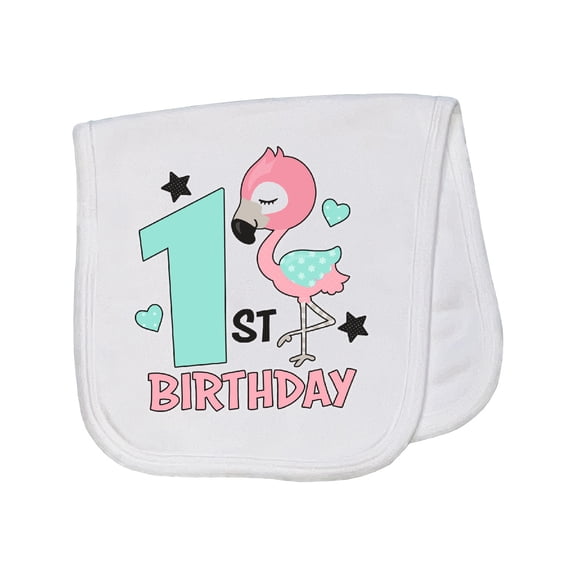 Inktastic 1st Birthday with Flamingo Stars and Hearts Baby Burp Cloth