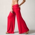 thumbnail image 6 of felwors Women's High Waisted Fold Over Flowy Wide Leg Pants | Casual Lounge Yoga Palazzo Pants for Beach & Vacation (Red, S), 6 of 8