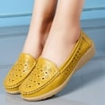 thumbnail image 5 of hopeusnice Women's Faux Leather Loafers Comfortable Slip On Breathable Wedges Shoes Perforated Flats Casual Walking Flats Soft Sole Shoes Yellow 39, 5 of 8