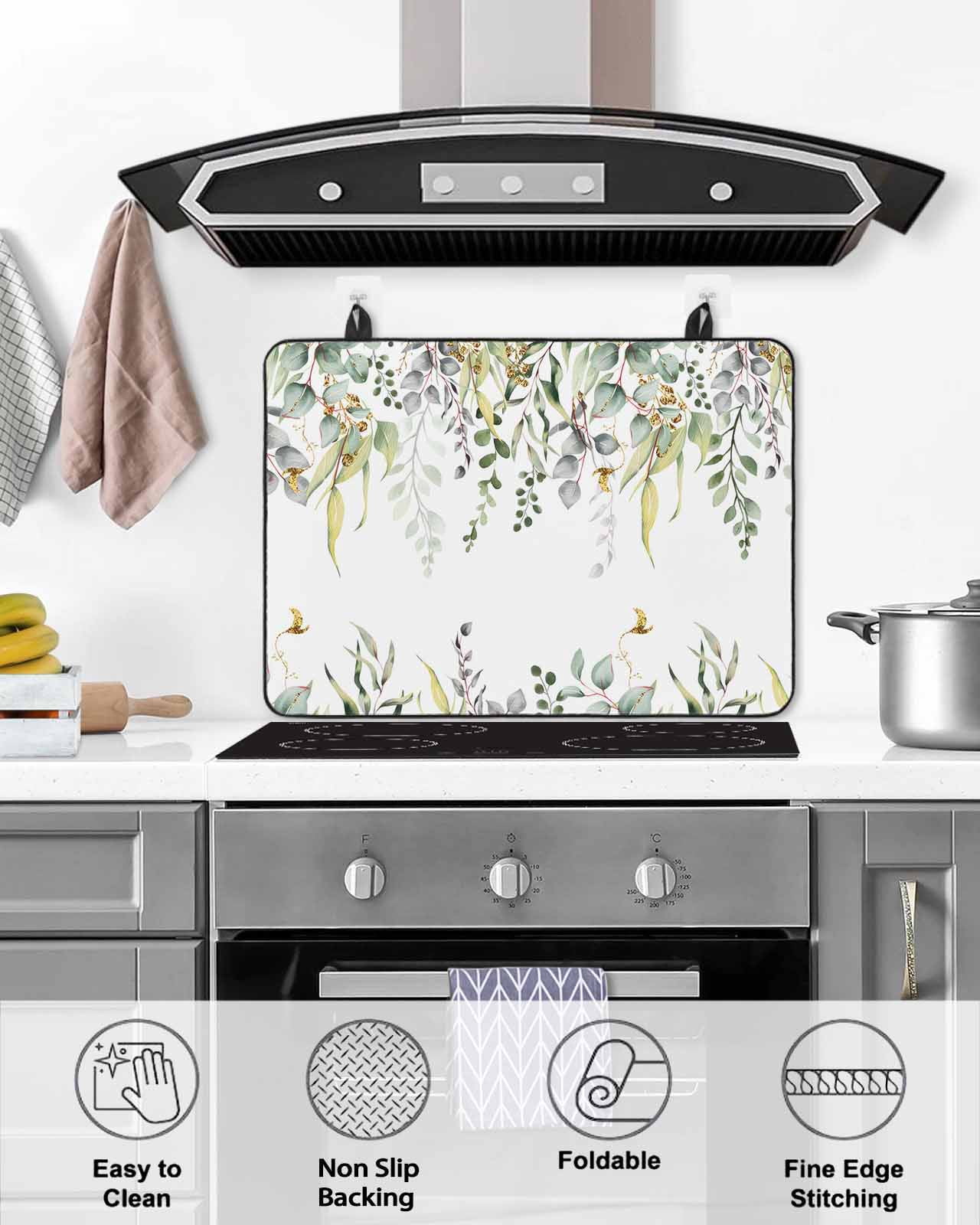 Large Induction Cooktop Protector Mat Eucalyptus Stove Top Covers for Electric Stove, Sage Green Botanical Weeping Leaf Decorative Stove Burner Cover Mats, Glass Top Stove Cover