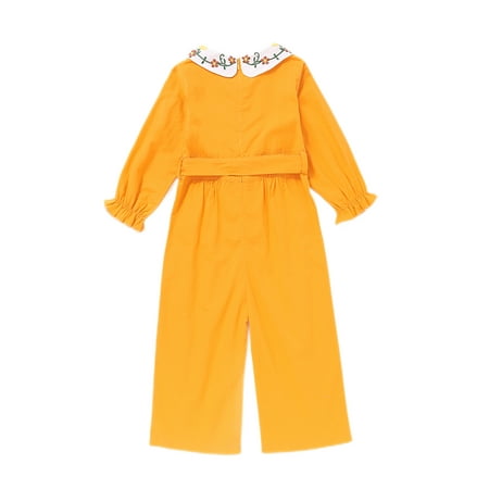 

Mikrdoo Baby Girl Clothes 3-4Years Yellow Lapel Nipped Waist Puff Sleeve Bodysuit Jumpsuit for Autumn and Spring