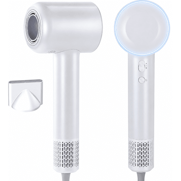 High Speed Hair Dryer Professional Ionic Hair Dryer 110000 RPM Brushless Motor Blow Dryer Fast Drying 1500W Hair Blower Dryer Lightweight Low Noise Hairdryer with Nozzle for Travel White