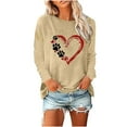 thumbnail image 2 of Trendy Sweatshirts Womens Long Sleeve Crewneck Dog Paws Love Heart Printed Pullover Tee Shirt Fall Winter Tops (2XL, Khaki), 2 of 4