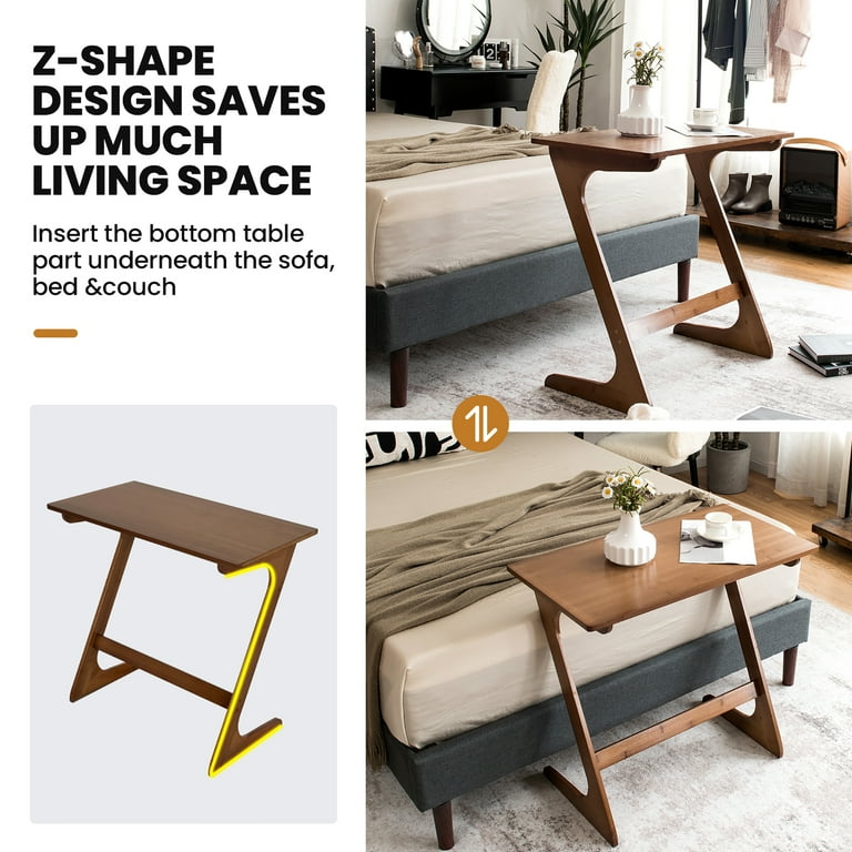 Costway Bamboo Sofa Side Table Z-Shaped Spacious Tabletop Space-Saving TV Snack Tray Brown Costway Bamboo Sofa Side Table Z-Shaped Spacious Tabletop Space-Saving TV Snack Tray Brown