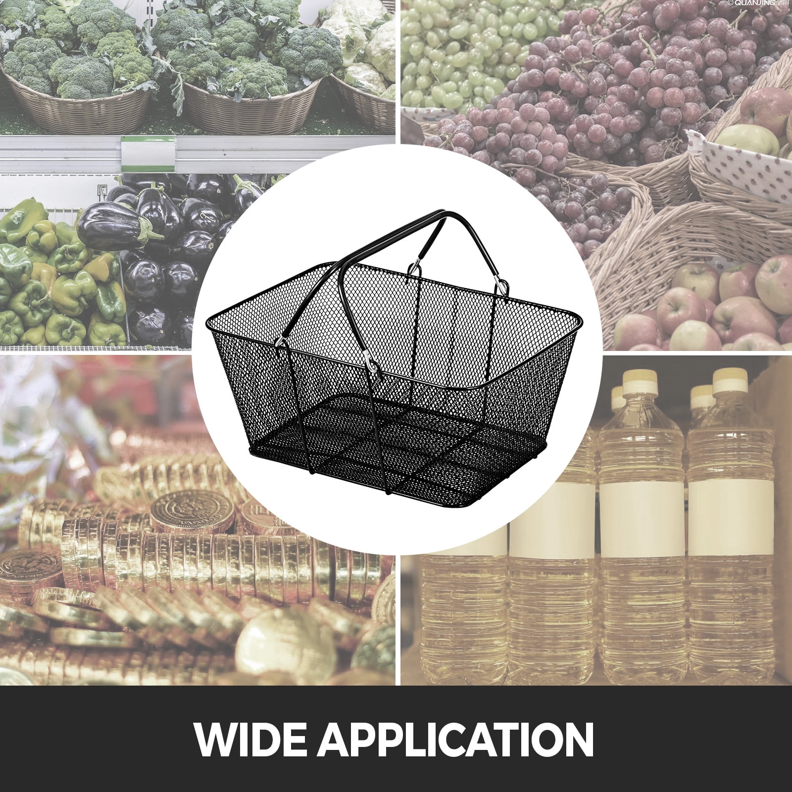 KFFKFF 12 Pieces Mesh Shopping Basket Metal Shopping Basket with Handles Portable