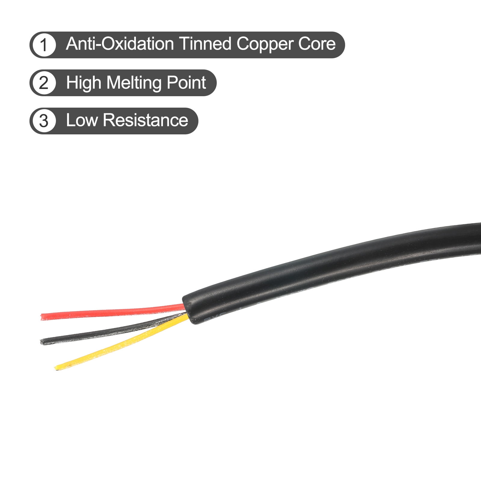 18AWG Electrical Wire 3 Conductors Tinned Copper 16.4Ft Low Voltage Case Flexible Extension Power Cord Black