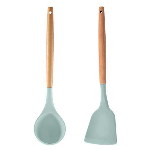 Juego de utensilios de cocina de 2 piezas, utensilios de cocina de madera fáciles de limpiar, utensilios de cocina para utensilios de cocina antiadherentes