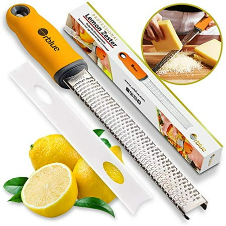 Orblue PRO Citrus Zester & Cheese Grater - Kitchen Tool for Lemon, Parmesan, Ginger, Garlic, Nutmeg, Chocolate, Veggies, Fruits - Razor-Sharp Stainless Steel Blade + Protect Cover - Dishwasher