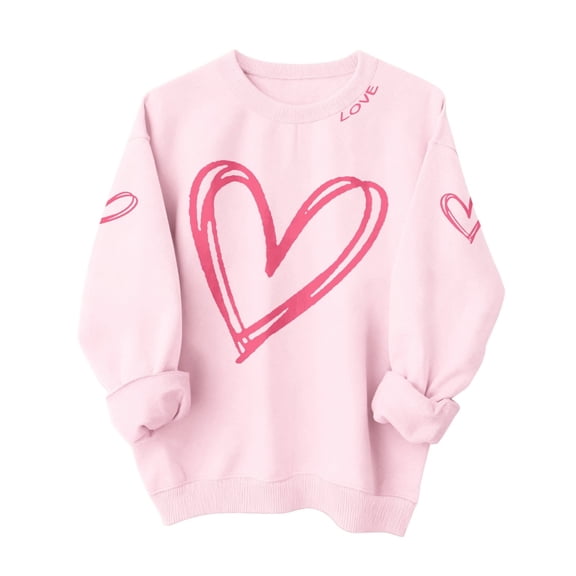 WTXUE Valentine Sweatshirt for Women Love Heart Graphic Sweatshirts Oversized Trendy Crewneck Pullover Comfortable Long Sleeve Shirts Fashion Casual Holiday Tops Beige L