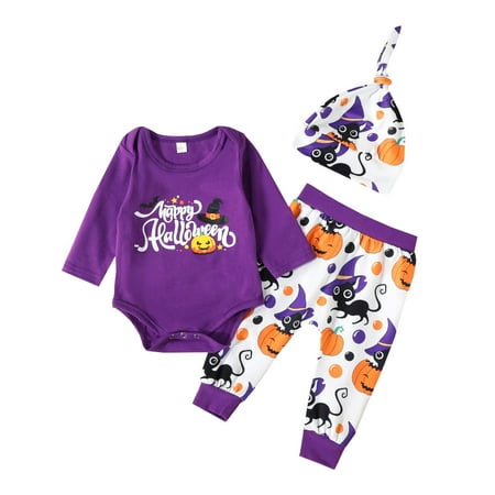 

nsendm Girls Outfits Size 16 Toddler Kids Boys Girls Outfit Halloween Pumpkins Letters Outfits for Toddler Girls Purple 0-3 Months