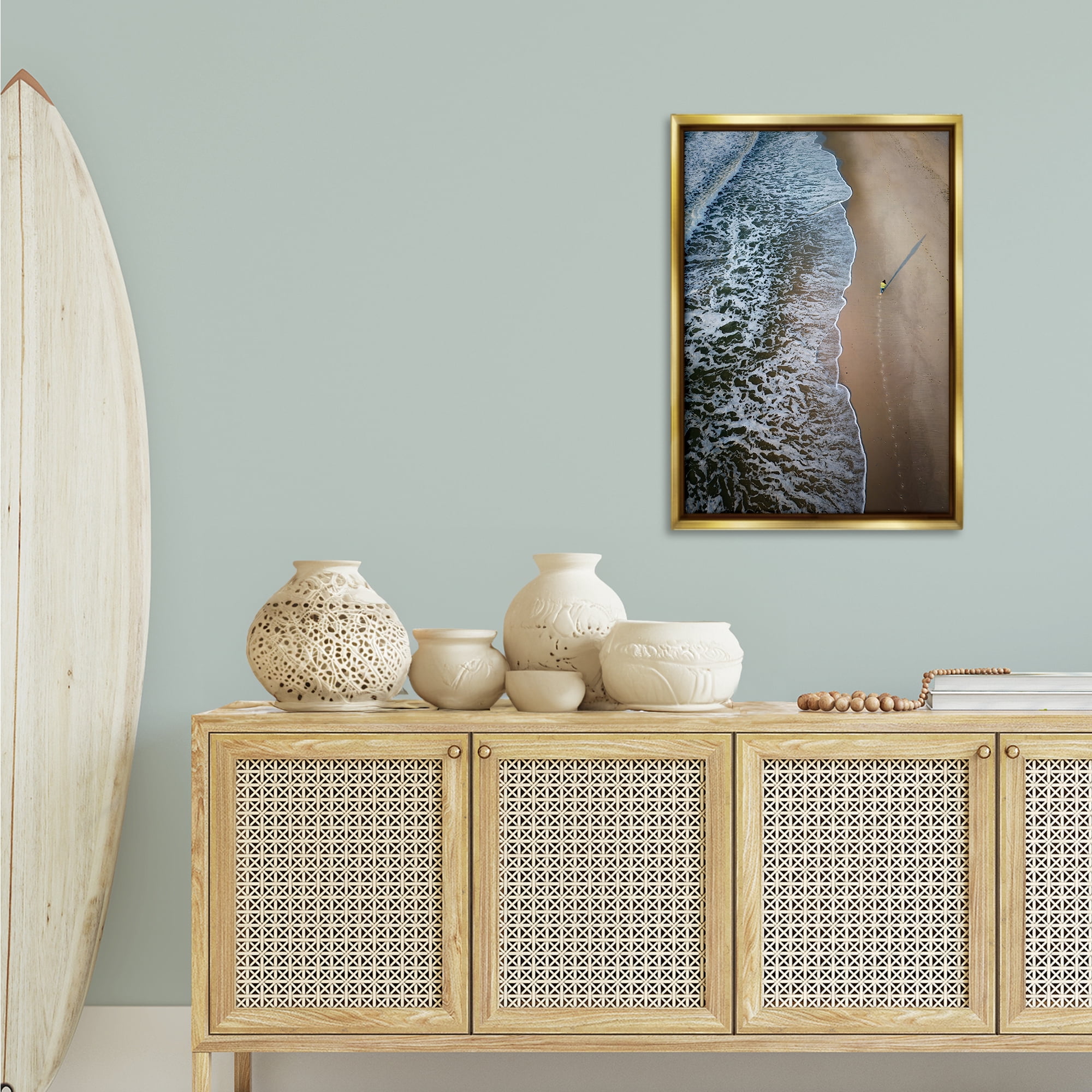 Stupell Industries Vertical Aerial Beach View Nautical & Beach Photography Gold Floater Framed Canvas Art Print Wall Art, 21 x 31