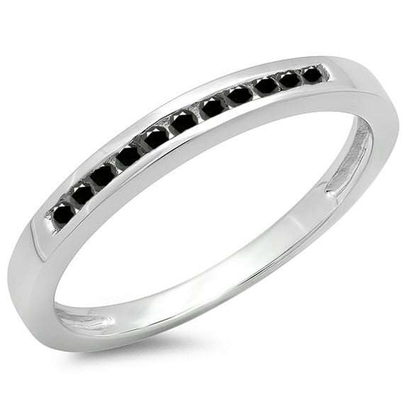 Dazzlingrock Collection 0.15 Carat (ctw) 10K Round Black Diamond Anniversary Wedding Band Stackable Ring, White Gold, Size 6