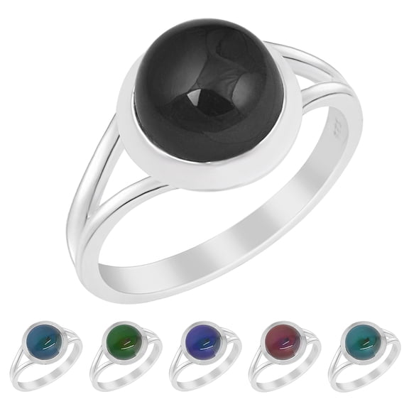 2.45 Ctw Round Moodstone 925 Sterling Silver Color Change With Emotions Feel On Finger Ring, Temperature Control Mood Ring