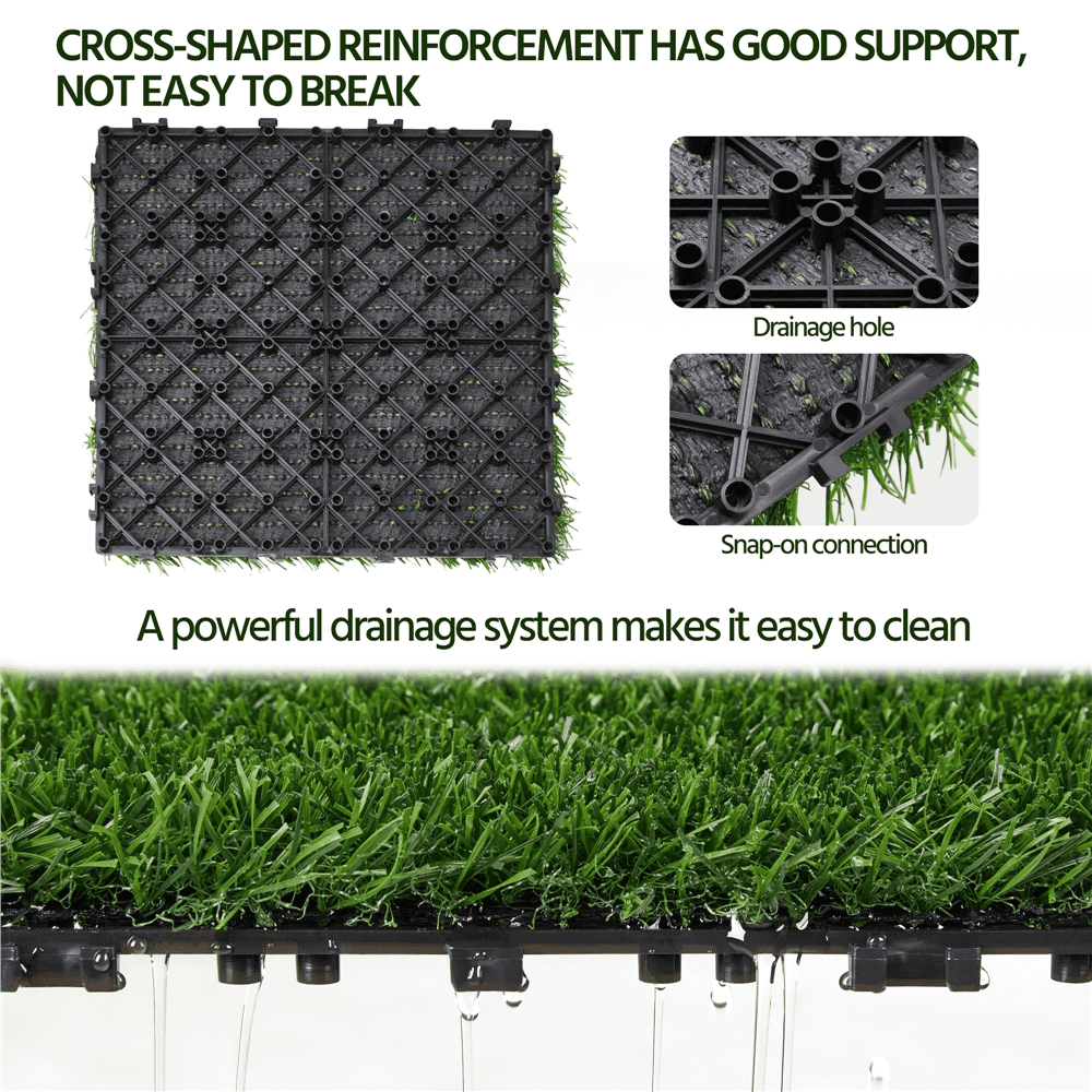 Renwick Green Interlocking Turf Mats, 27 Pack Artificial Grass Tiles, Durable Polyethylene