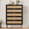 thumbnail image 3 of 5 Drawer Dresser for Bedroom, Rattan Chest of Dressers, Modern Dresser Chest with Metal Legs and Handles, Beside Table for Closet, Living Room and Entryway, 3 of 7