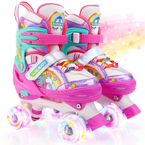 Unicorn Roller Skates for Girls Kids Toddler Ages 2-4 5-8 8-12,Adjustable Roller Skates W/ LED Light-Up Wheels for Outdoor Beginner Gifts