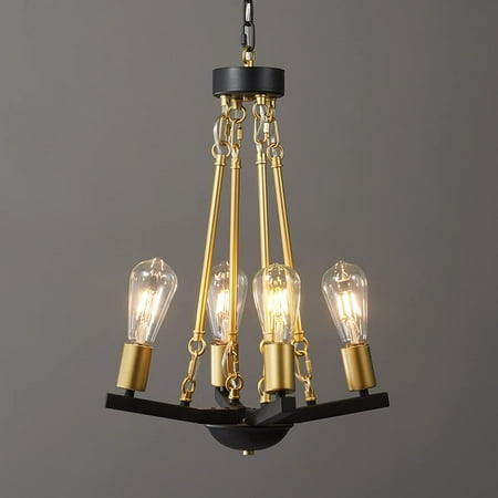 

KESHENGDA Black Gold 4 Light Farmhouse Chandelier Light Fixture Dining Room Light Fixture for Kitchen Island Foyer Living Room Entryway Rustic Industrial Iron Chandeliers