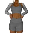 thumbnail image 5 of Gibobby Trajes de Entrenamiento para Mujer Traje de mujer simple casual básico corto ombligo cuello colgante yoga fitness traje casual 3 piezas primavera y ve(Gris,M), 5 of 5