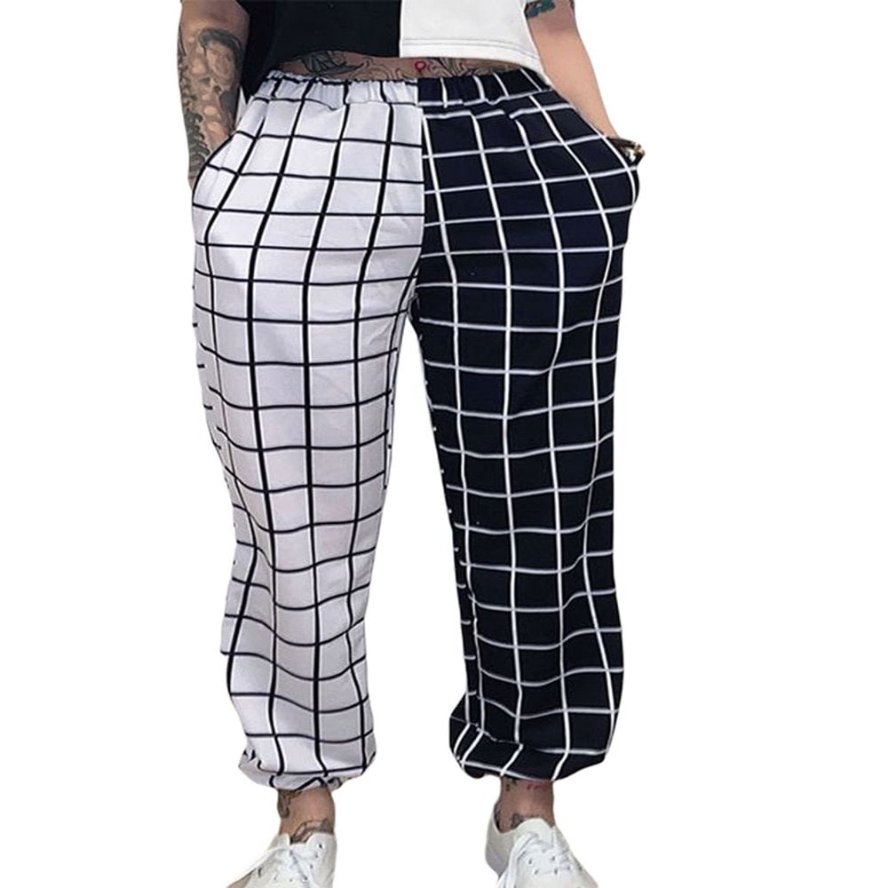 Checkered black and white trousers best sale